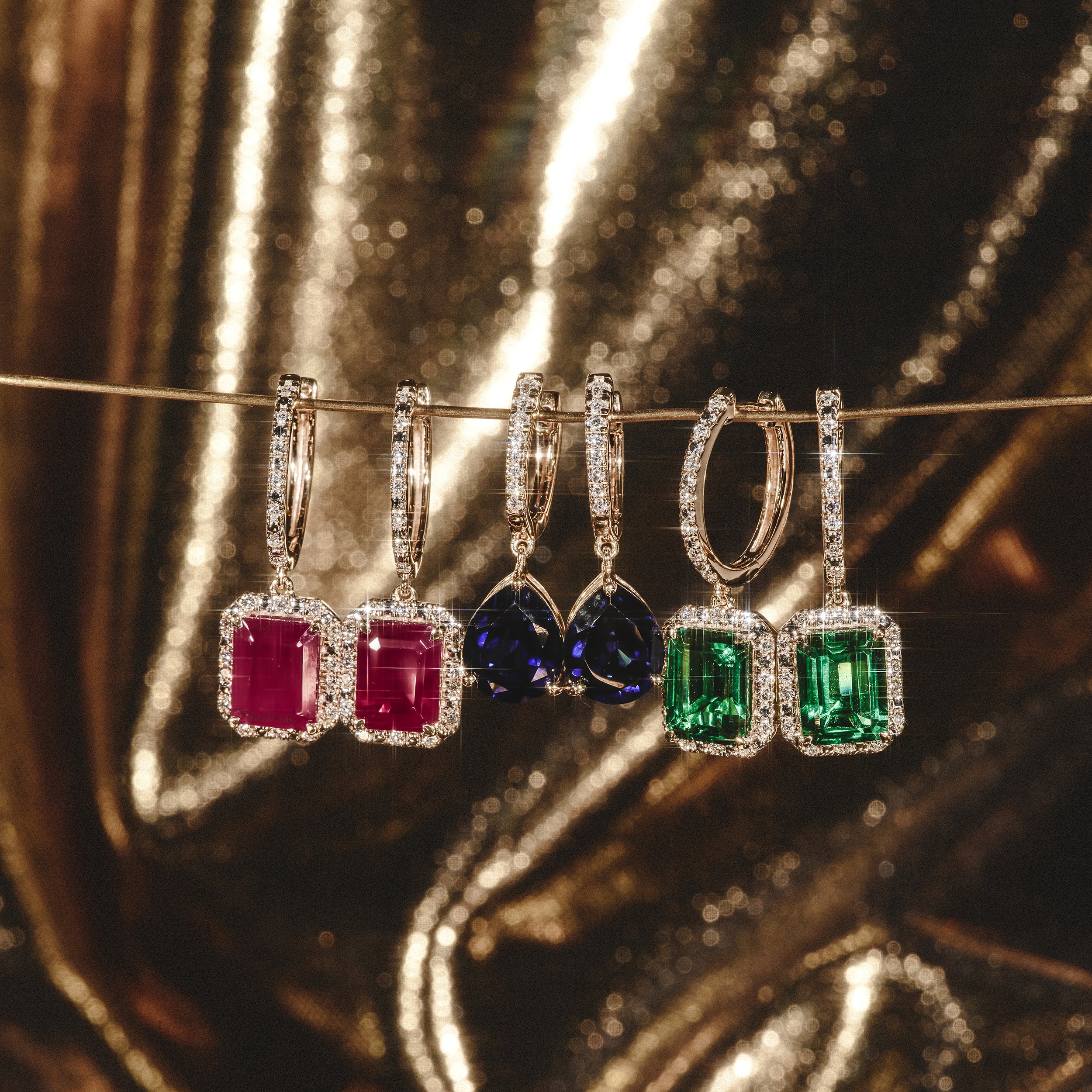 Astra 3.00ct Lab Emerald and Diamond Drop Halo Octagon Cut Earrings in 18K Gold Vermeil